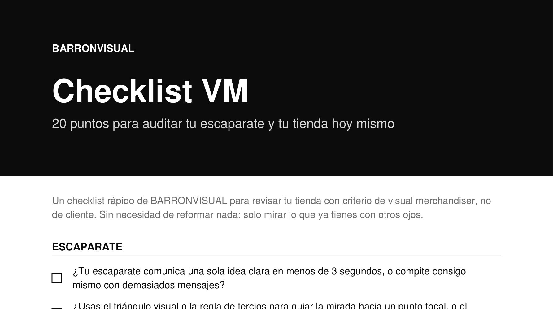 Checklist VM de BARRONVISUAL, 20 puntos para auditar tu escaparate y tu tienda