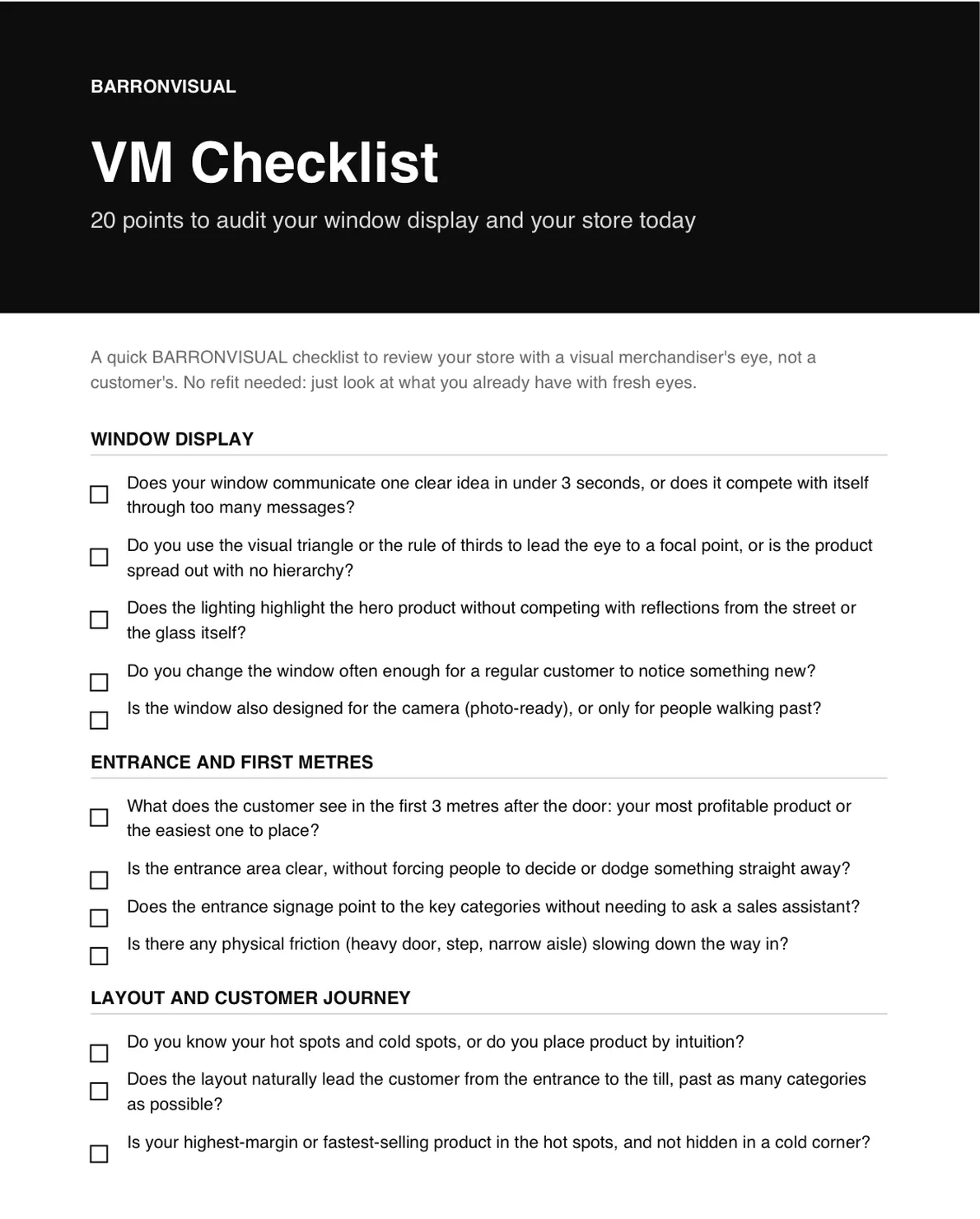 Cover of the BARRONVISUAL VM Checklist PDF