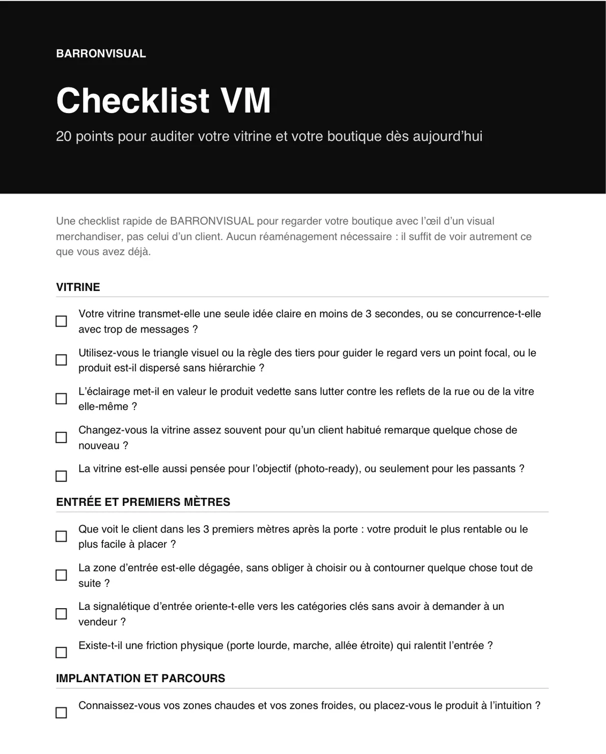 Couverture du PDF Checklist VM de BARRONVISUAL